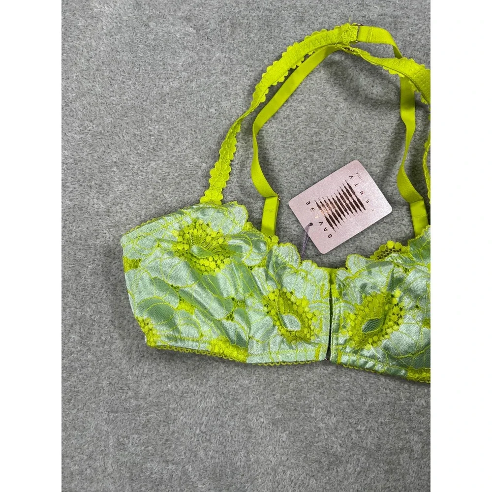 Savage X Fenty Bralette Large Green Blue Floral Lace Front Hook NWT Lingerie